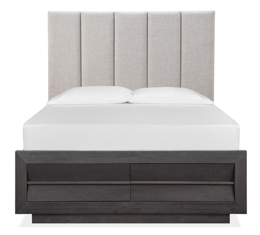 Magnussen Furniture Wentworth Village King Upholstered Bed with Storage Footboard in Sandblasted Oxford Black image