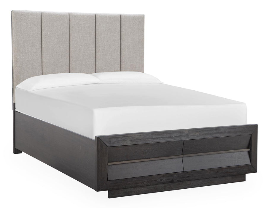 Magnussen Furniture Wentworth Village King Upholstered Bed with Storage Footboard in Sandblasted Oxford Black