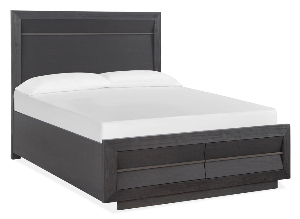 Magnussen Furniture Wentworth Village Queen Wood/Metal Panel Storage Bed in Sandblasted Oxford Black