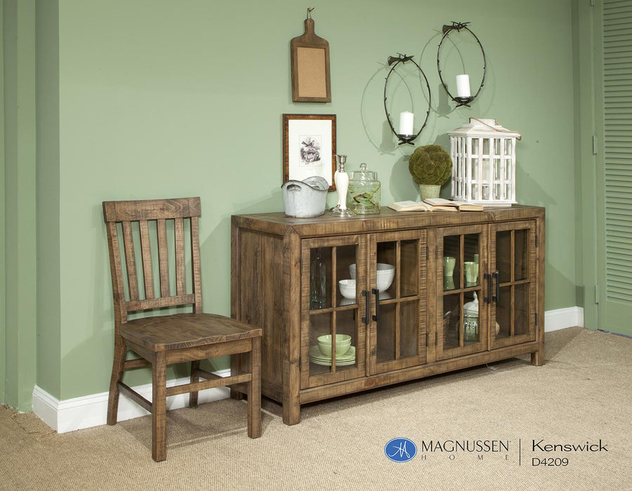 Magnussen Furniture Willoughby Buffet Curio Cabinet in Weathered Barley