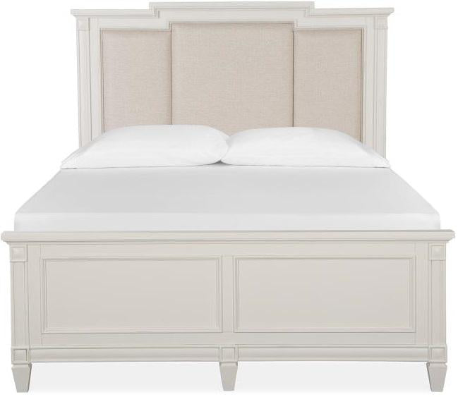 Magnussen Furniture Willowbrook Queen Panel Bed with Upholstered Headboard in Egg Shell White