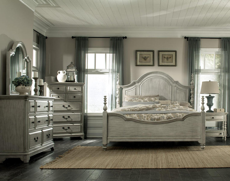 Magnussen Furniture Windsor Lane King Poster Bed in Weathered White