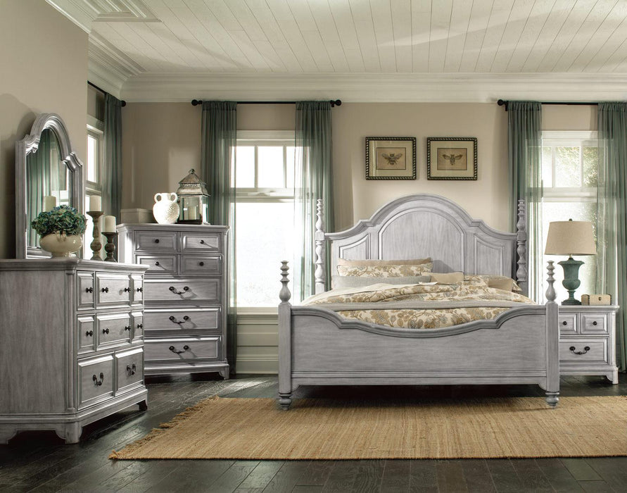 Magnussen Furniture Windsor Lane King Poster Bed in Weathered White