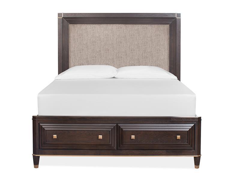 Magnussen Furniture Zephyr Queen Upholstered Panel Storage Bed in Sable